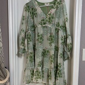 Umgee Green and Cream Floral Dress